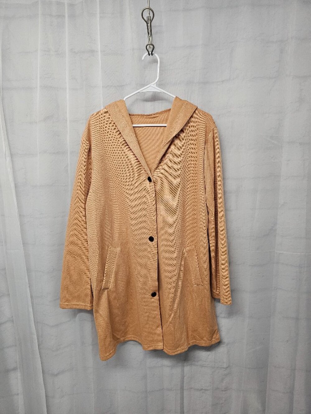 Unbranded Jacket Tan Peach Hooded Minimalist Lagenlook Casual Knit 2XL
